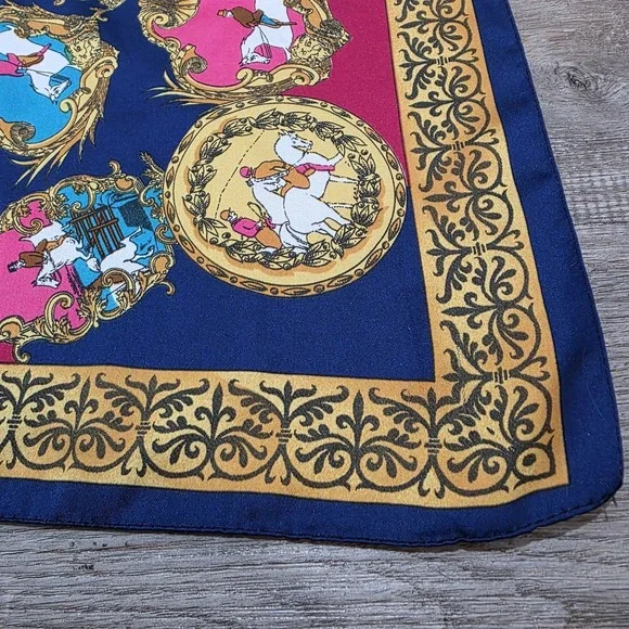 Square Womens Satin Scarf Equestrian Horses Baroque Old Money Euro Summer Luxury - Picture 3 of 5